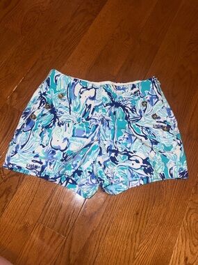 Lilly Pulitzer High-Waist Printed Shorts in Aqua, Teal & Navy